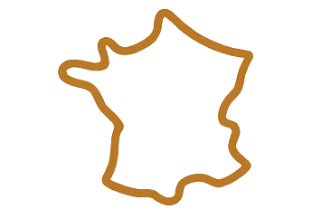 Orange sketch outline of the country of France on a transparent background